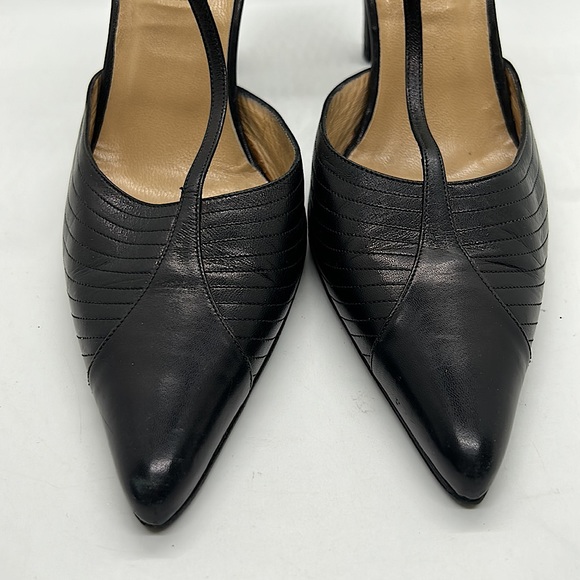 Lambertson Truex Black Leather Pointed Toe Stiletto Heels Shoes *Sz 38.5/US 8.5* - Picture 4 of 8